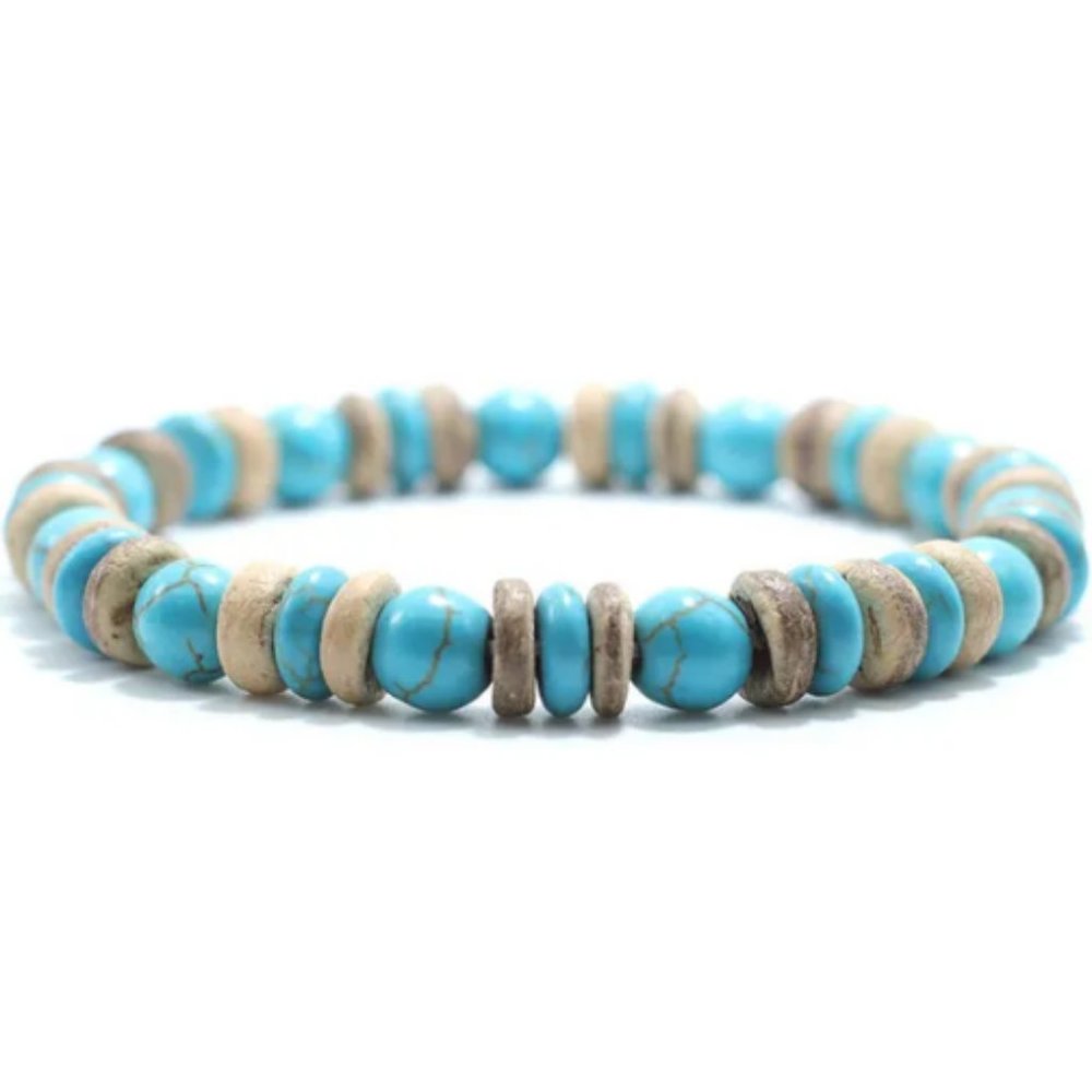 Turquoise and Coconut Bracelet,Surfer Bracelet,Coconut Bracelet